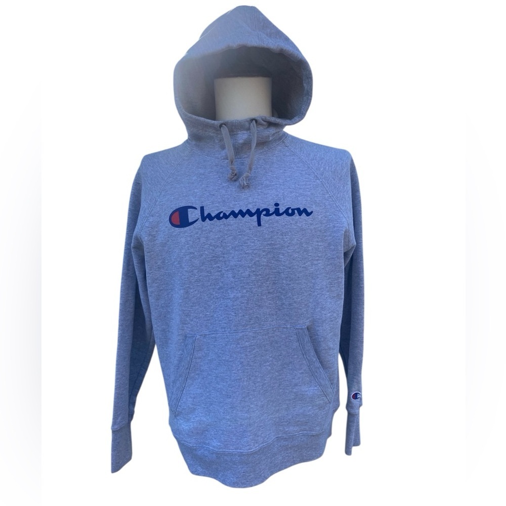 Champion Hoodie Gray Script Logo  Sweatshirt Mens Lrg Classic Athleticwear